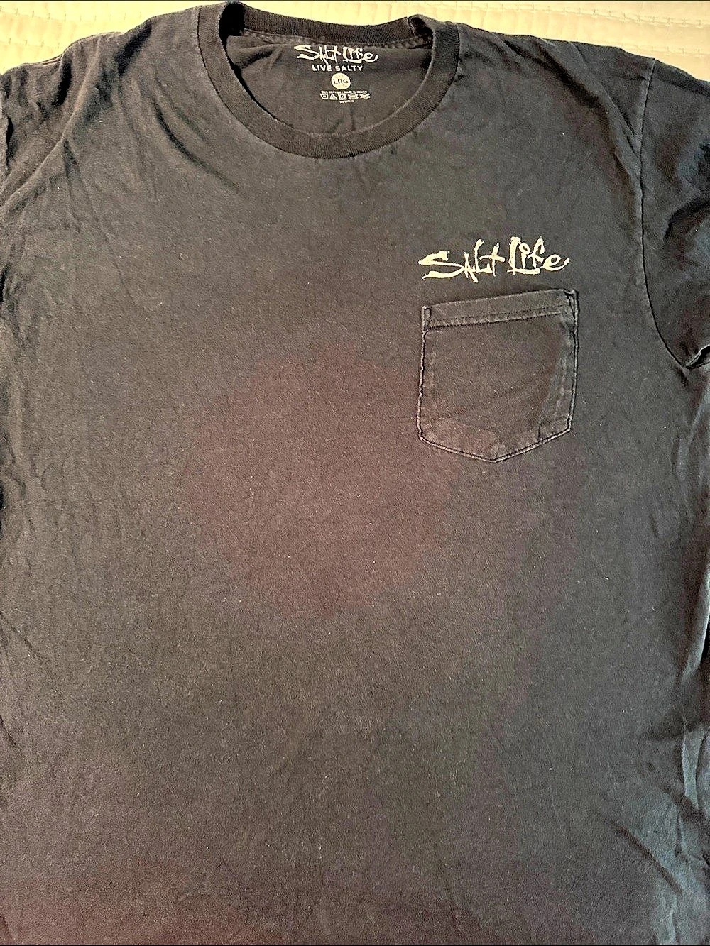 Salt Life Livin' Salty Since 2003 Crab Pocket T-Shirt Tee Blue Large